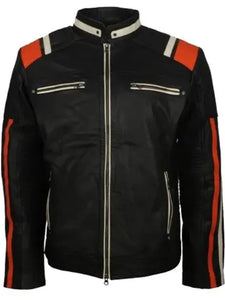 mens cafe racer striped black retro biker jacket