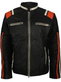 mens cafe racer striped black retro biker jacket