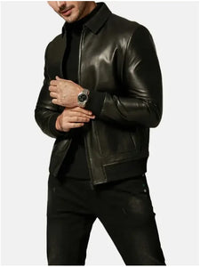 mens classic black leather jacket