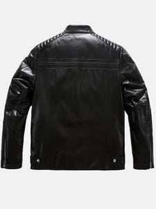 mens classic black leather racer jacket..