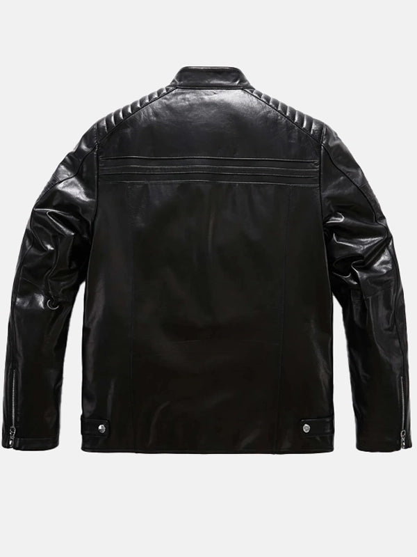 mens classic black leather racer jacket..