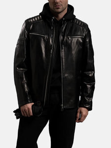 mens classic black leather racer jacket.