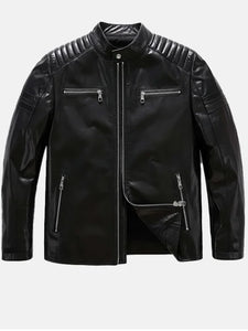 mens classic black leather racer jacket