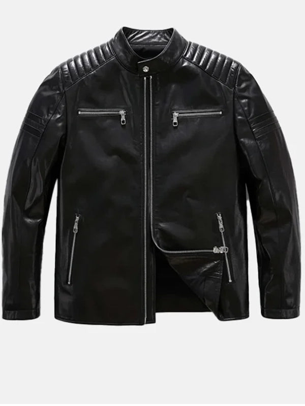mens classic black leather racer jacket