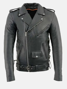 mens classic police style biker leather jacket