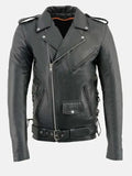 mens classic police style biker leather jacket