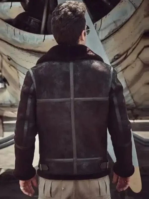 mens dark brown b3 aviator shearling jacket.