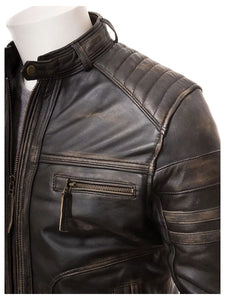 mens distressed brown leather biker jacket.