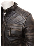 mens distressed brown leather biker jacket.