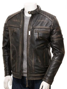 mens distressed brown leather biker jacket