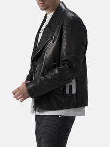 mens padded black leather jacket.