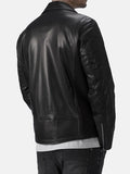 mens padded black leather jacket.
