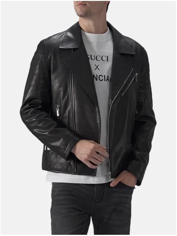 mens padded black leather jacket