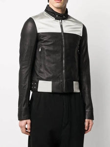 mens slim fit biker leather jacket..