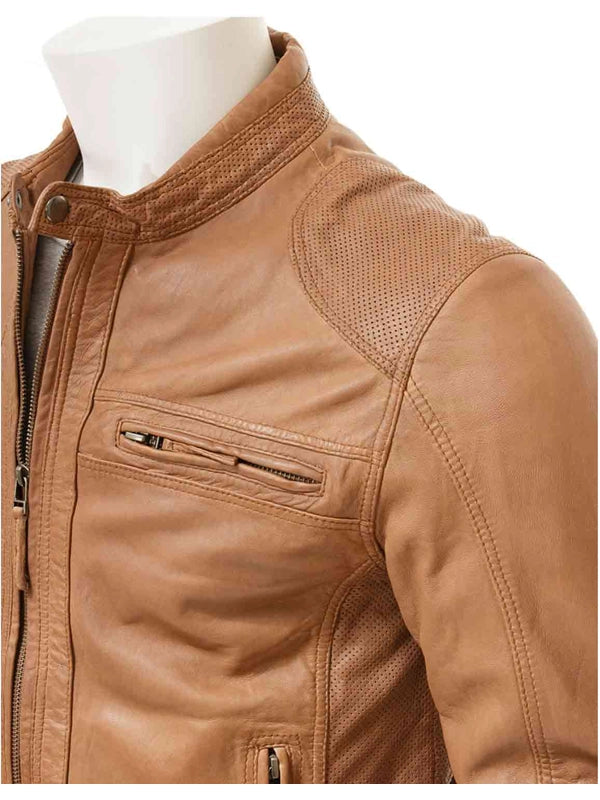 mens slim fit brow n leather jacket..