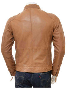 mens slim fit brow n leather jacket.