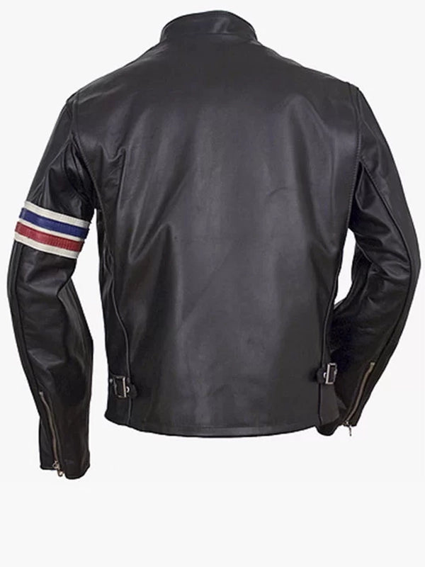 mens striped biker leather jacket.