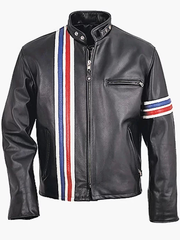 mens striped biker leather jacket