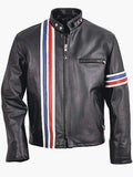 mens striped biker leather jacket