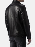 mens turn down collar black leather jacket.
