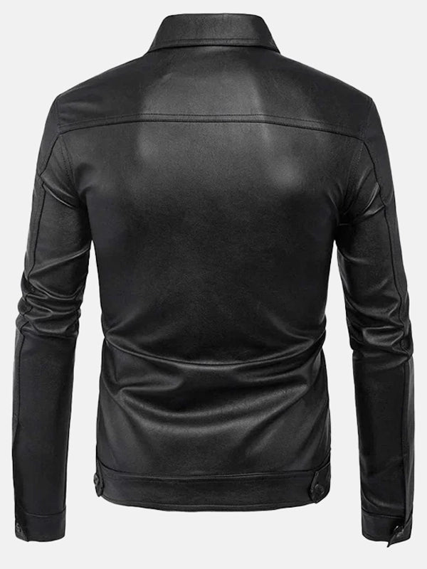 mens turn down collar leather jacket.