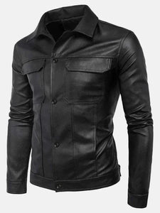 mens turn down collar leather jacket