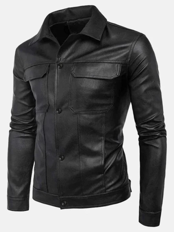 mens turn down collar leather jacket