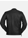 mens utility style black leather biker jacket.