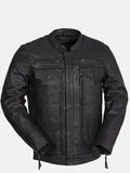 mens utility style black leather biker jacket