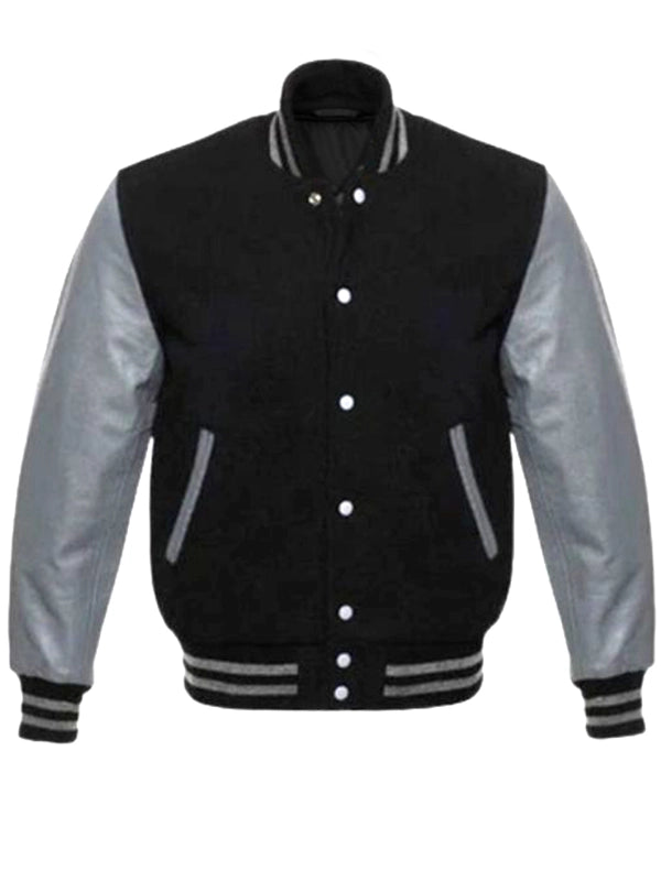mens varsity jacket with leater sleeves