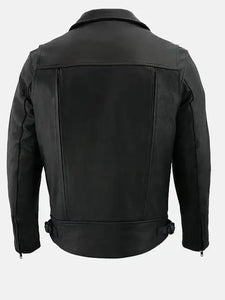 mens vented black biker leather jacket.