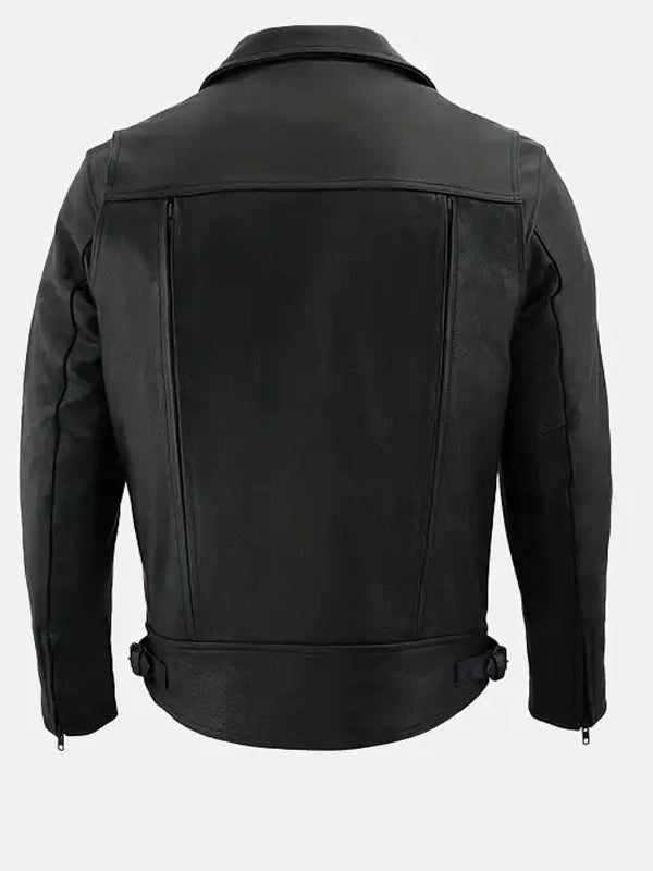 mens vented black biker leather jacket.