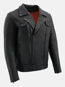 mens vented black biker leather jacket