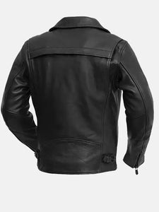 mens zippered slash pockets biker leather jacket.