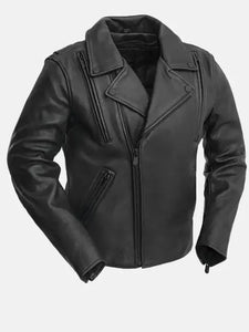 mens zippered slash pockets biker leather jacket