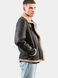 mensbrownpilotbombershearlingjacket..mens brown pilot bomber shearling jacket..