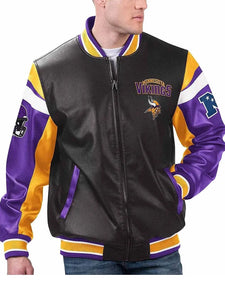 minnesota vikings black varsity full zip leather jacket