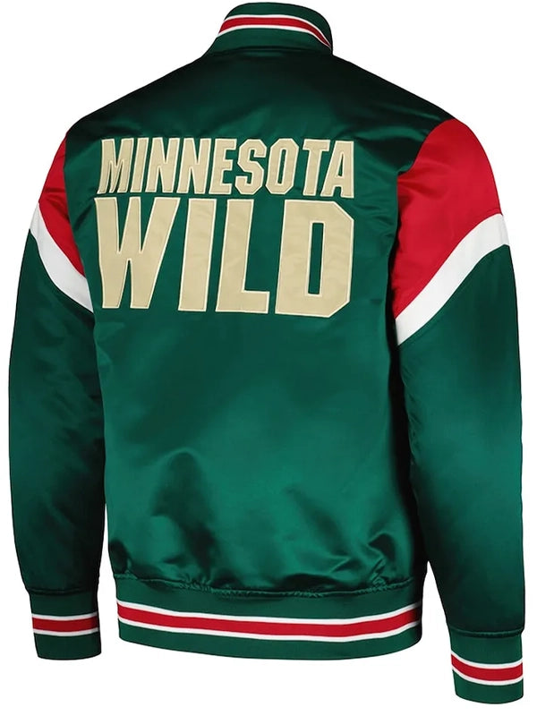 minnesota wild heavyweight green satin jacket.