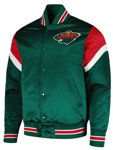 minnesota wild heavyweight green satin jacket