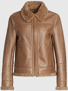 monica shearling fur lined brown jacket