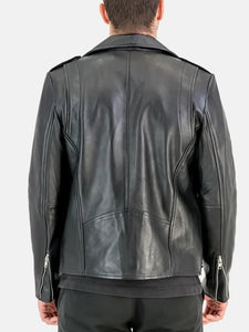 morris asymmetrical collar black leather moto jacket
