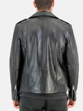 morris asymmetrical collar black leather moto jacket..