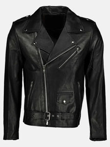 morris asymmetrical collar black leather moto jacket