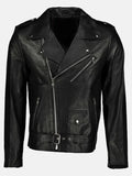 morris asymmetrical collar black leather moto jacket