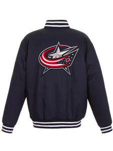 navy columbus blue jackets front hit poly twill jacket.