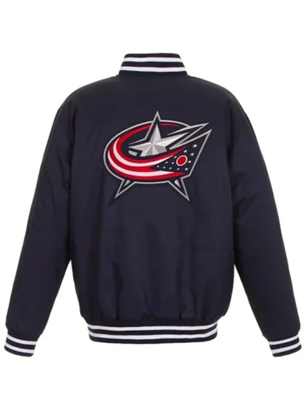 navy columbus blue jackets front hit poly twill jacket.