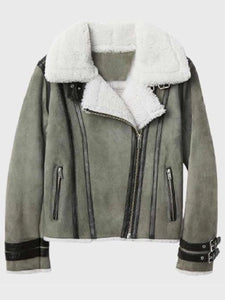 product womens shearling gray leather jacket.