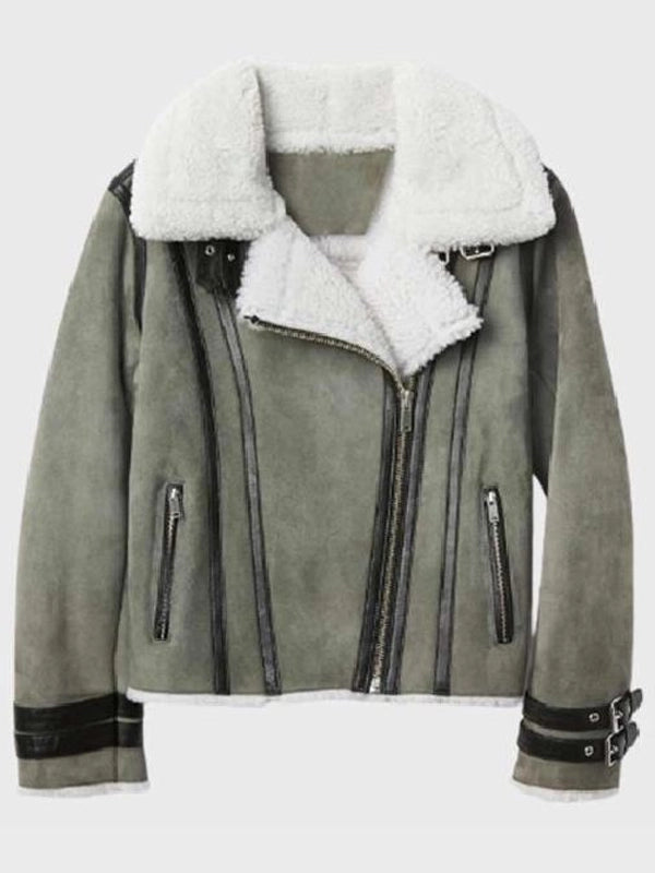 product womens shearling gray leather jacket.