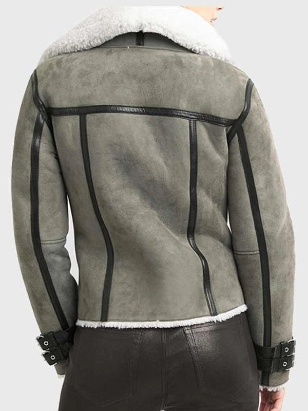 product womens shearling gray leather jacket