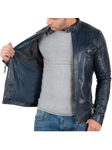 racer distressed blue motorcycle leather jacket...